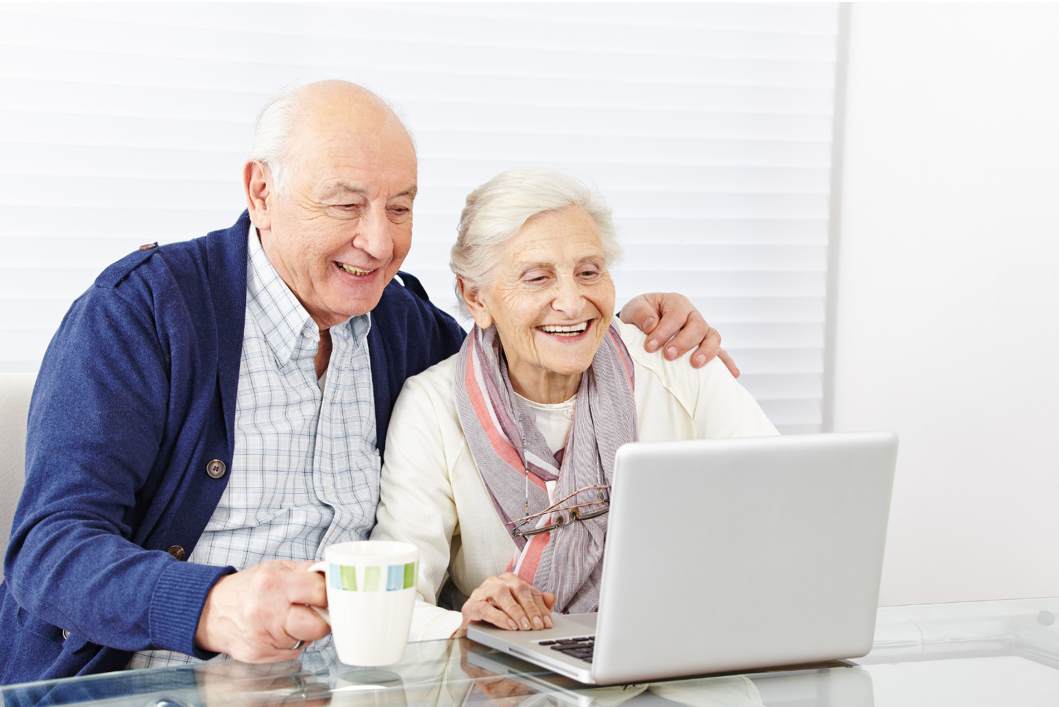 Elderly couple playing computer games on a Microsoft computer