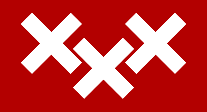 Rode vlag met drie witte X-vormige symbolen.