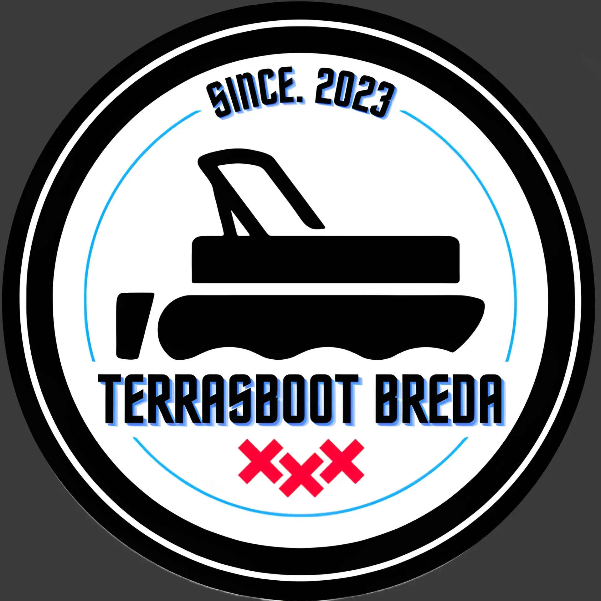 Een logo voor terrasboot breda met een boot in een cirkel