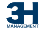 A blue and white logo for 3H Management