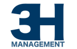 A blue and white logo for 3H Management