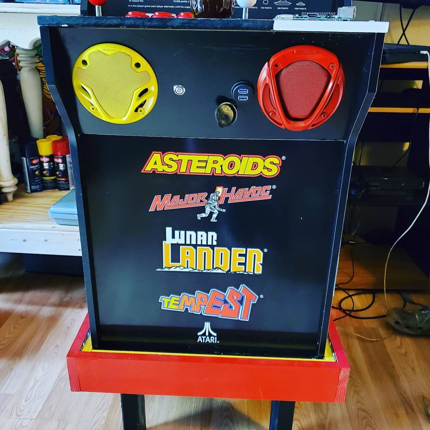 G&G Arcade Custom Cabinets | a black arcade machine with asteroids and lunar lander written on it
