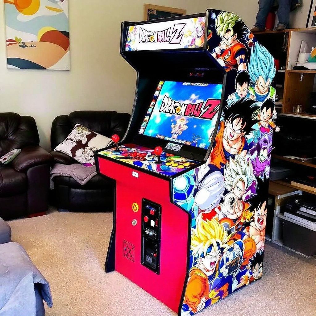 G&G Arcade Custom Cabinets | a dragon ball z arcade game is sitting in a living room.