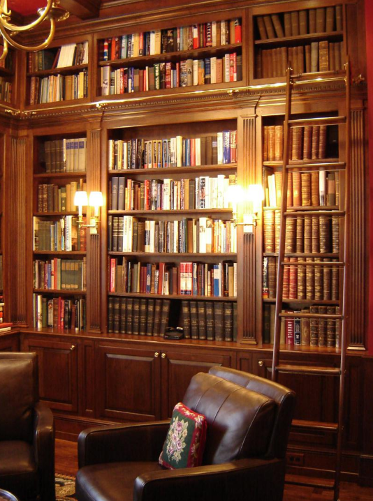 Cherry library with rolling ladder and coffered ceiling - Philadelphia, PA