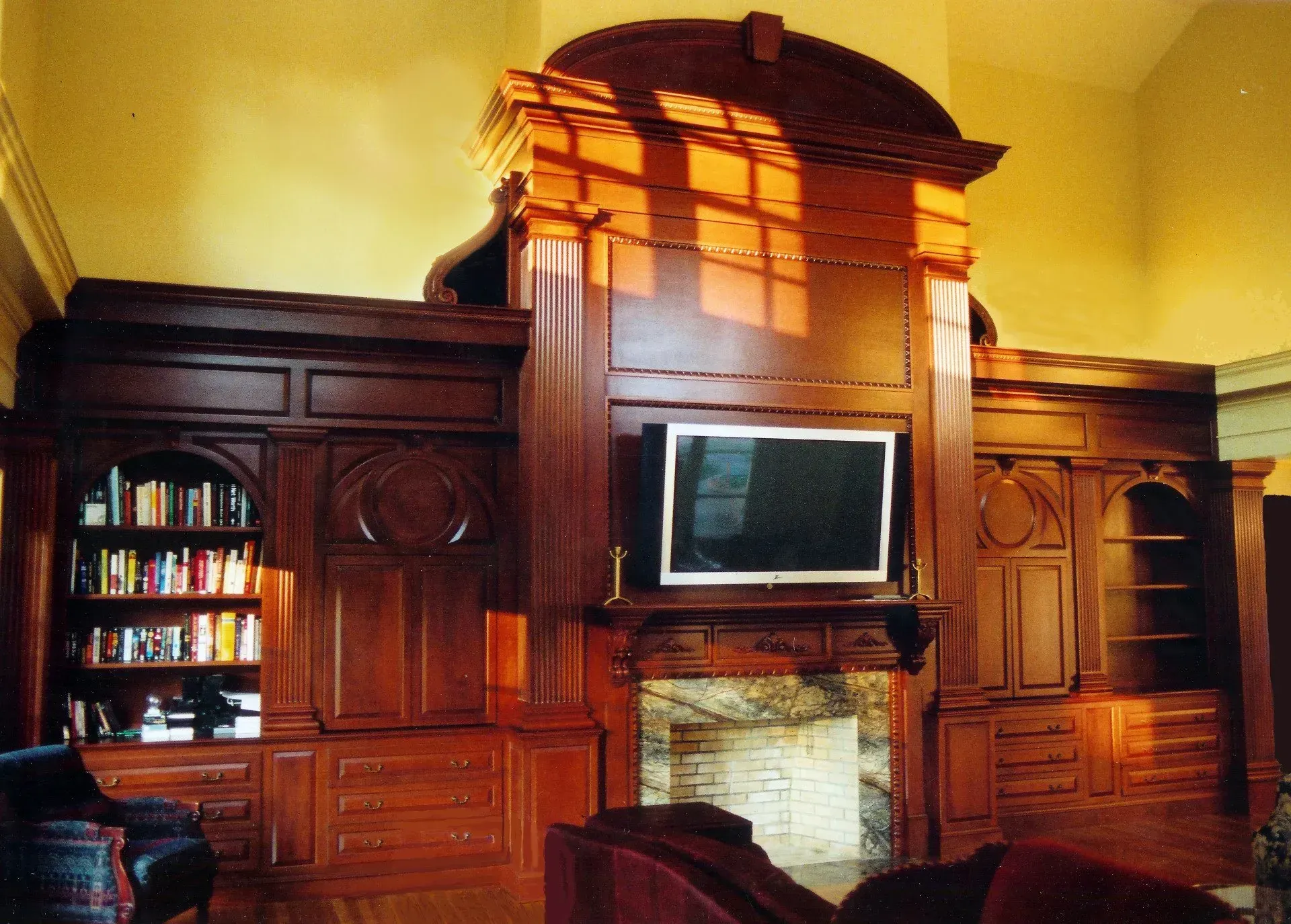 Grand cherry fireplace wall - Lincoln, MA