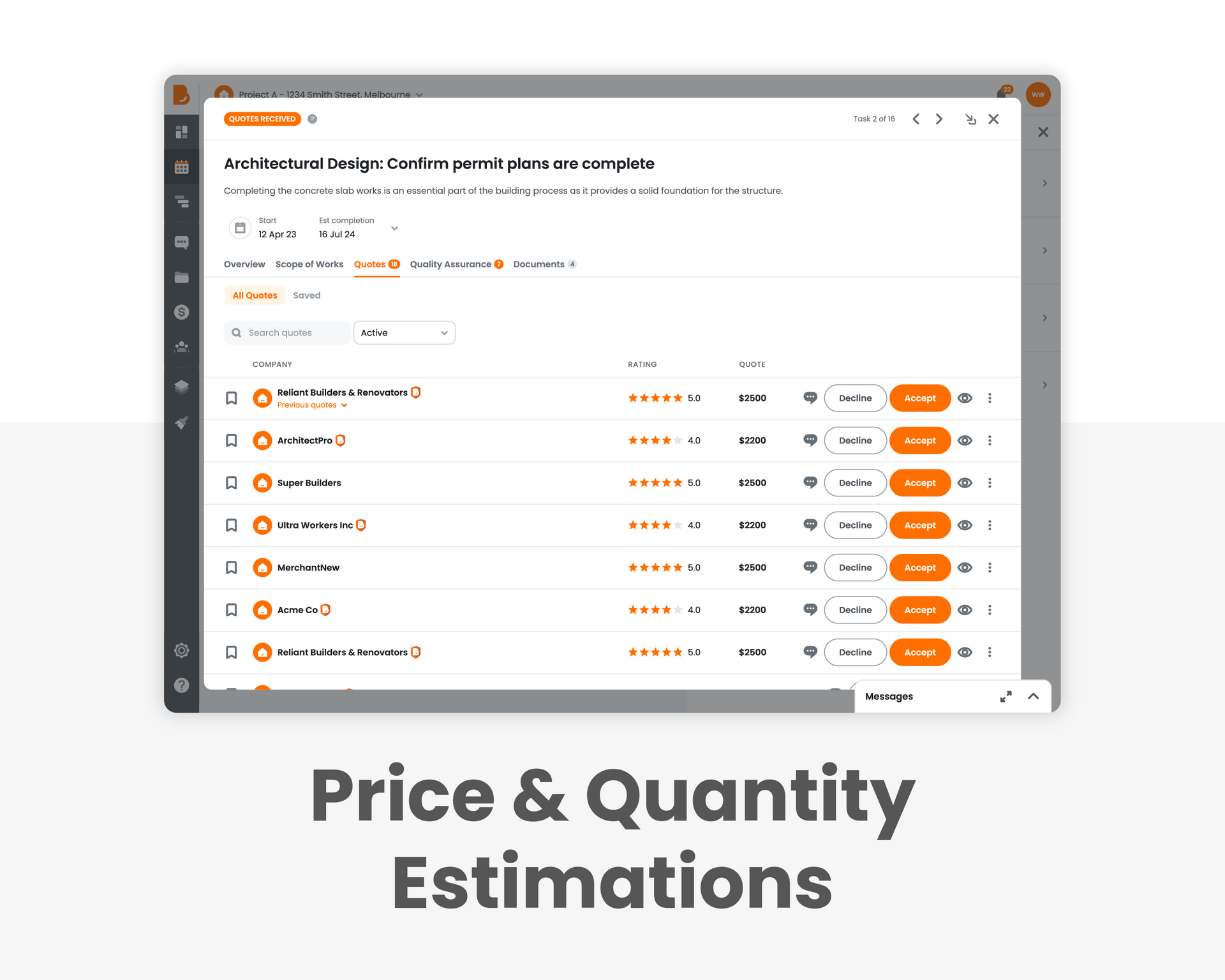 Build Buddy application - Price and Quantity management.