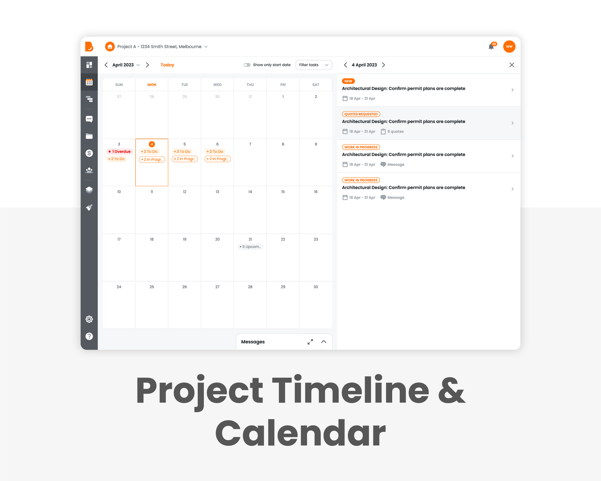 Build Buddy mobile app - Project Timeline and Calendar.