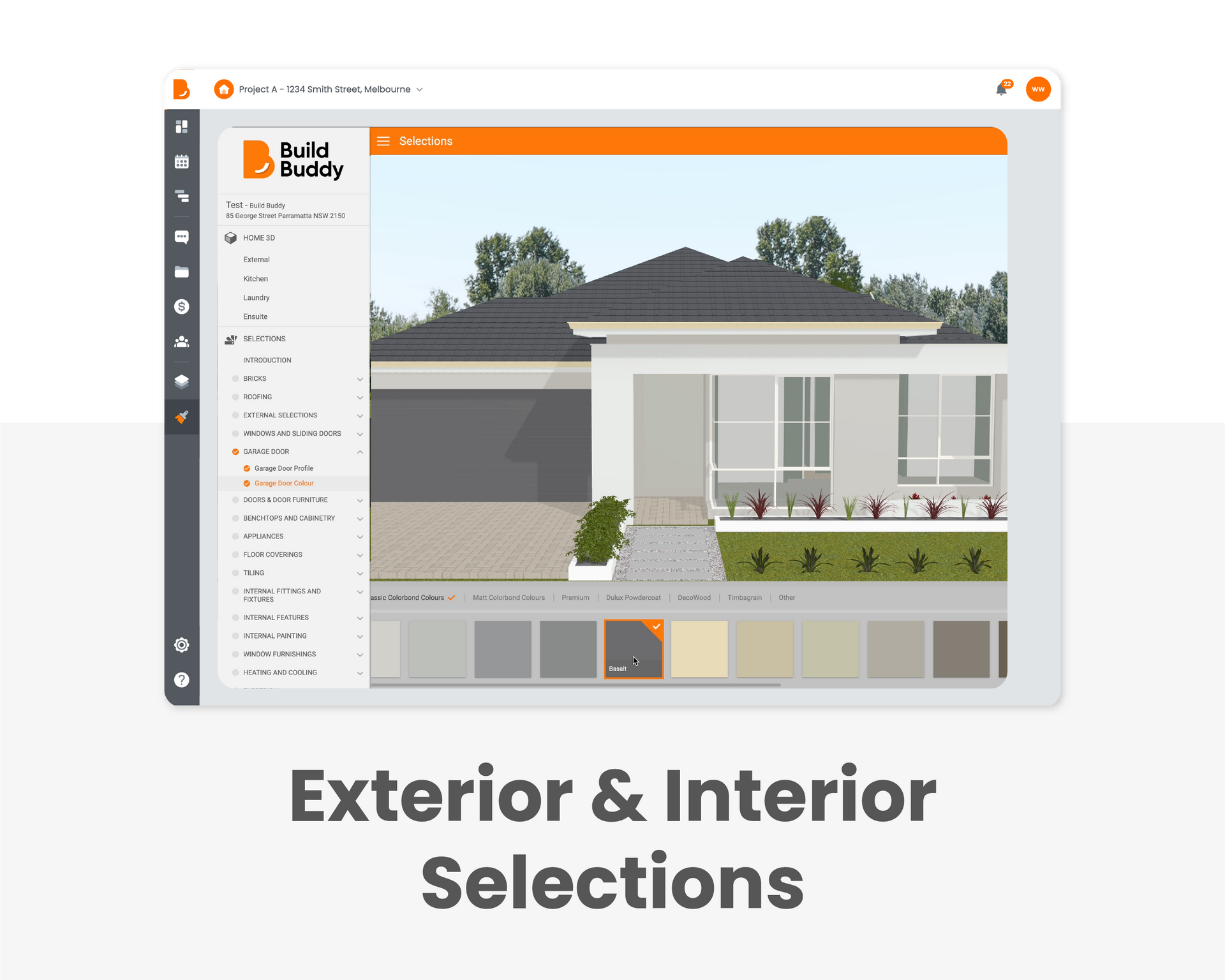 Build Buddy application - Exterior and Interior Selections.