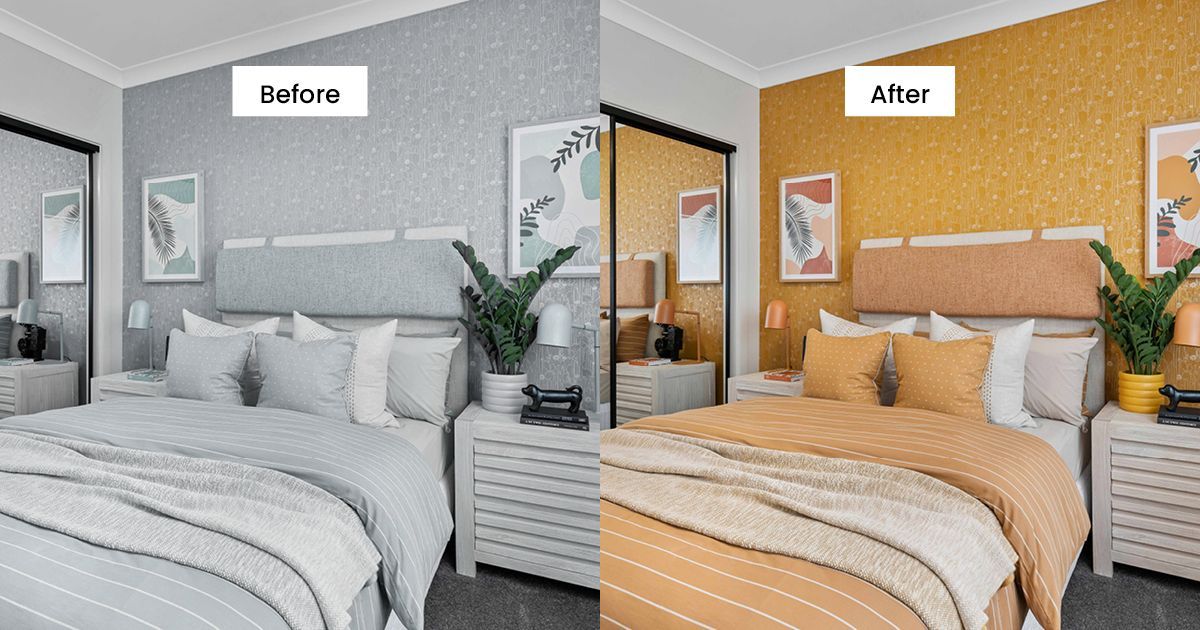 Before and after transformation of a room showing the impact of a new colour palette with Build Buddy