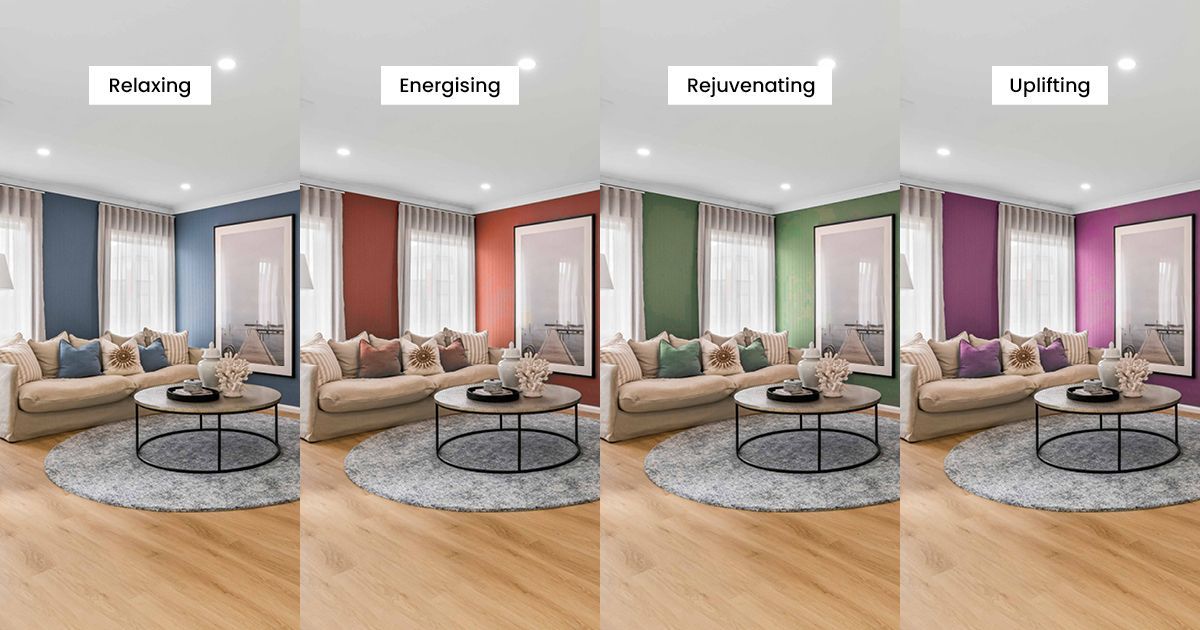 Collage of rooms in different colours with Build Buddy