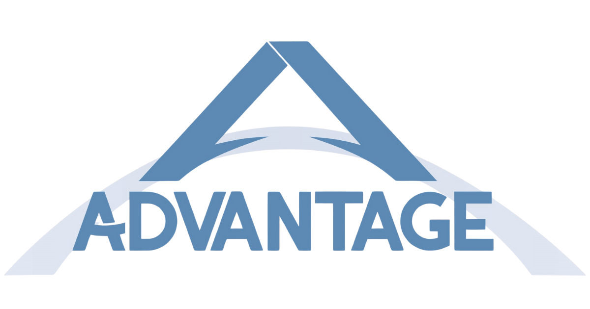 Logo of the word "ADVANTAGE" under a stylized "A" in blue.