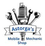 Astorga's Mobile Mechanic Shop logo. A spark plug with wrenches behind it, a banner with the company name.