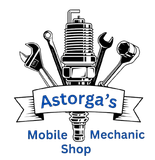 Astorga's Mobile Mechanic Shop logo. A spark plug with wrenches behind it, a banner with the company name.