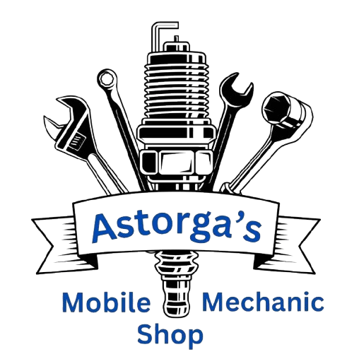 Astorga's Mobile Mechanic Shop logo. A spark plug with wrenches behind it, a banner with the company name.