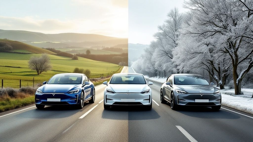 Going the distance? 3 EV cars  on a road 