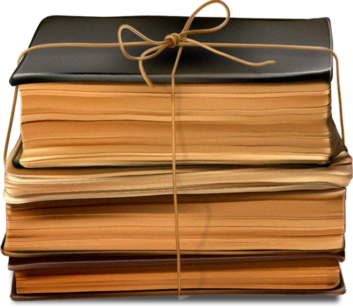 Stack of old books tied together with twine.