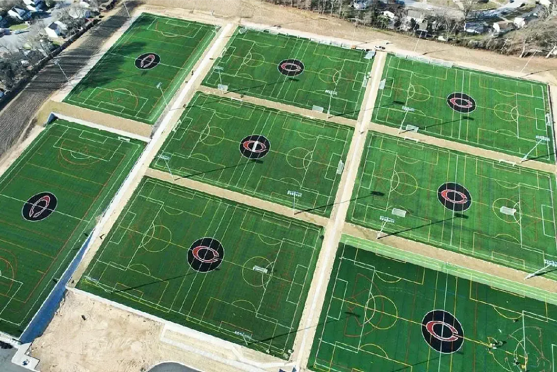 Aerial photo of Coppermine's CopperPlex soccer complex.
