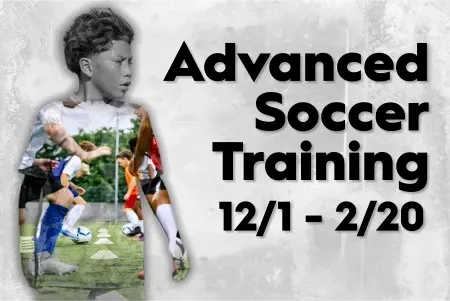 Boy's silhouette with soccer action photos, text 