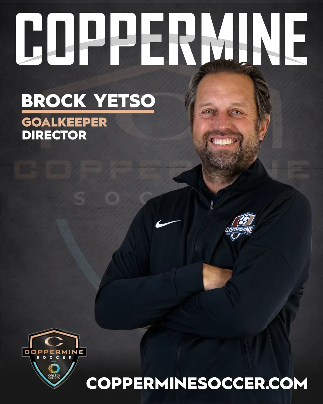 Brooke Ketso, goalkeeping director, smiling in a black jacket for Coppermine Soccer.