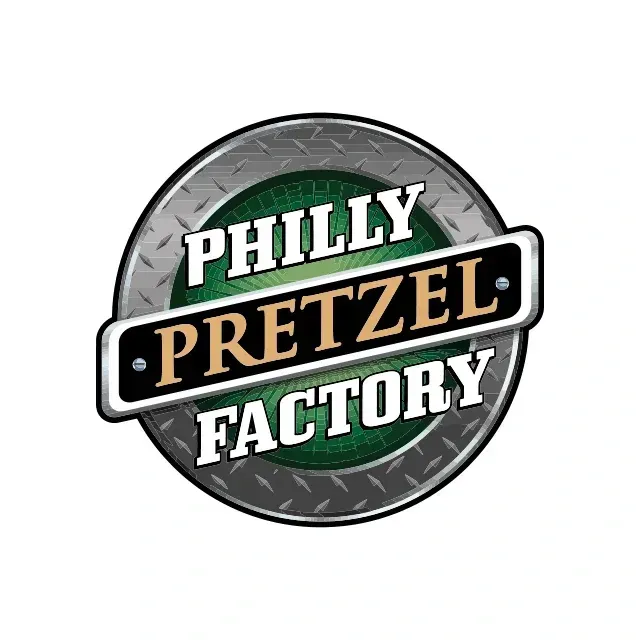 A logo for philly pretzel factory on a white background.