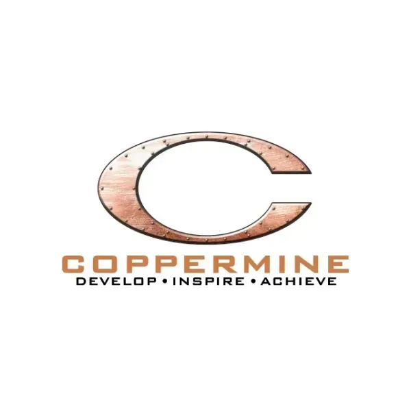 Copper-colored "C" logo with riveted texture, "COPPERMINE" text, and "DEVELOP • INSPIRE • ACHIEVE."