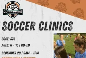 an advertisement for soccer clinics at the coppermine sports center & Coppermine 4 Seasons