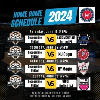 Coppermine United  home game schedule for the 2024 season