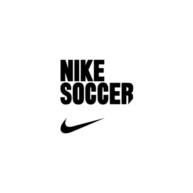 Nike Soccer logo with text and swoosh on white background.