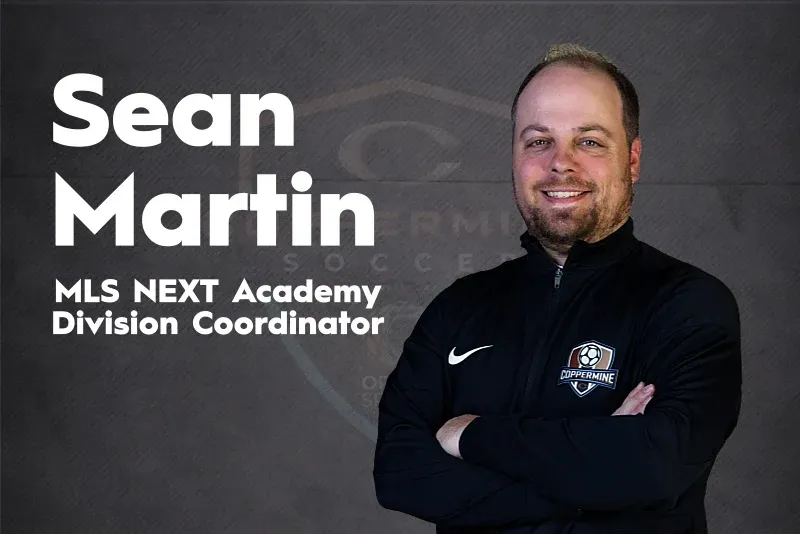 Sean Martin portrait with “MLS NEXT Academy Division Coordinator” text on a gray background