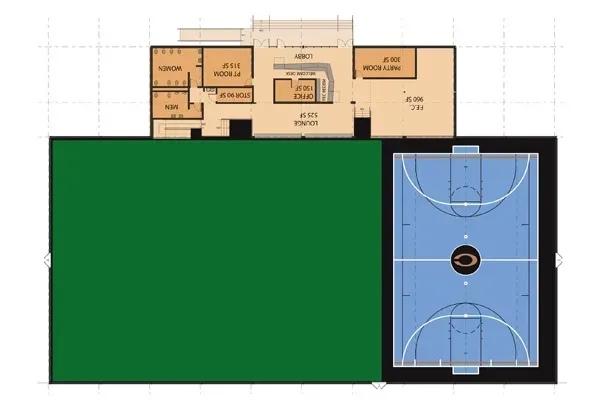 Coppermine Soccer Club's Sports Center Indoor Turf Field Dimensions.