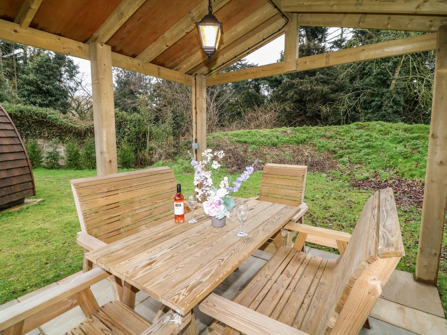 Outside glamping camping pods in Holbeach, Spalding Lincolnshire.