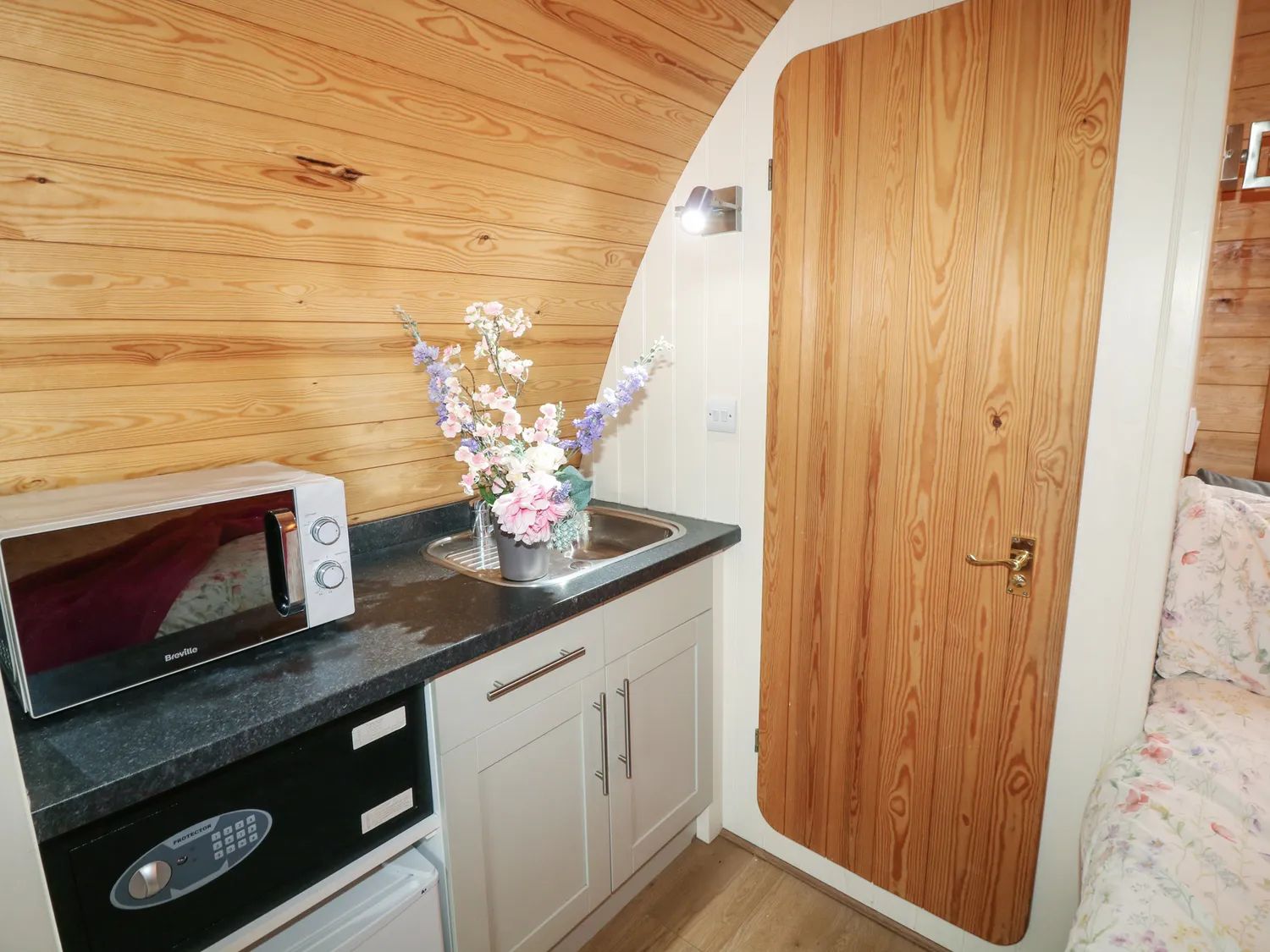 Outside glamping camping pods in Holbeach, Spalding Lincolnshire.