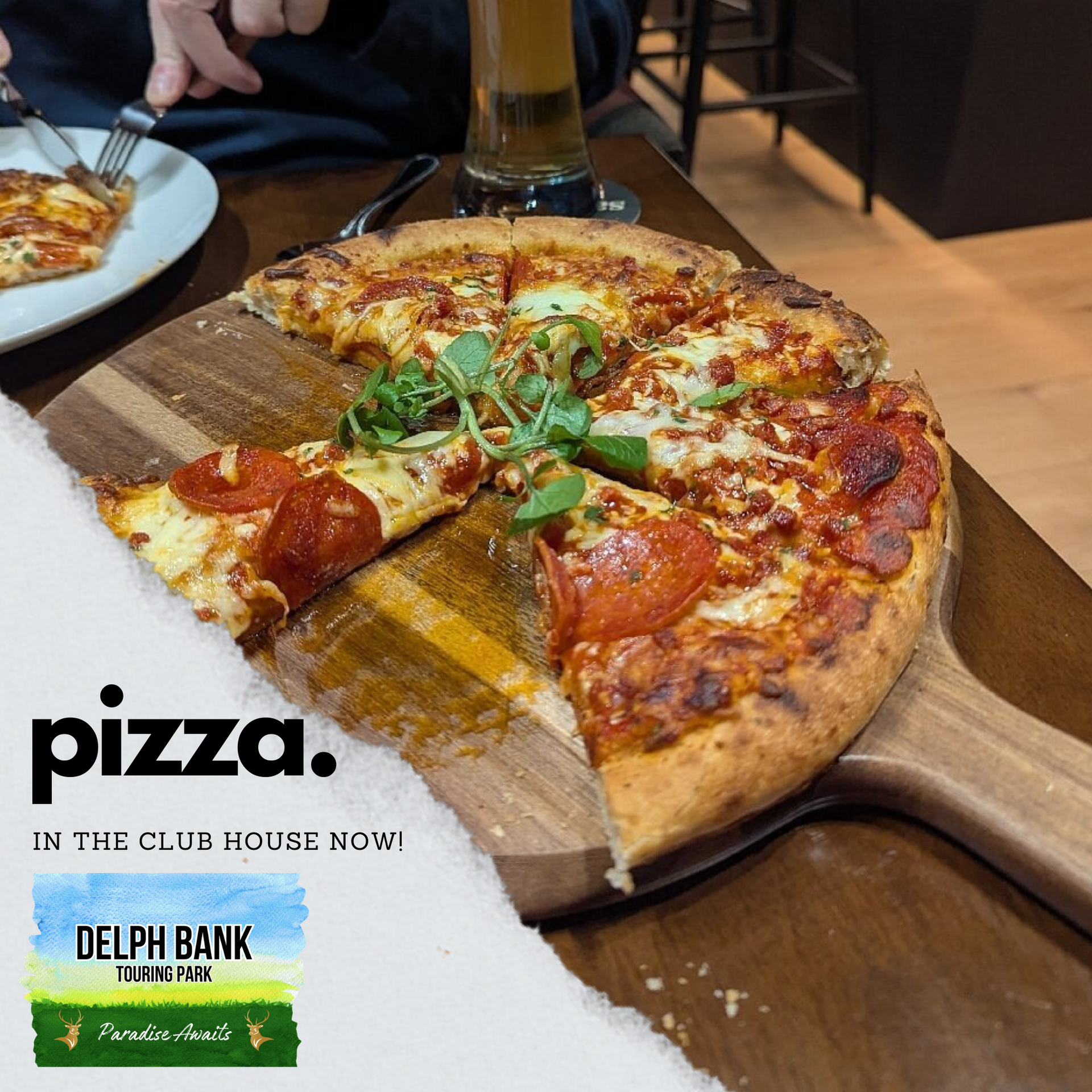 Enjoy a pizza as the smell fills the air within the Deph Bank Touring Park's Clubhouse in Holbeach Lincolnshire