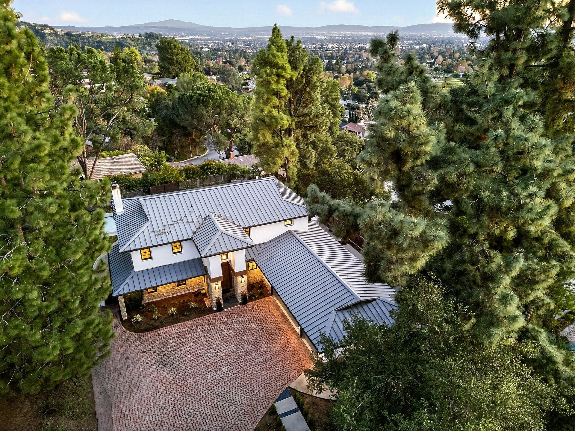 Overhead view of spectacular home in Sierra Madre.