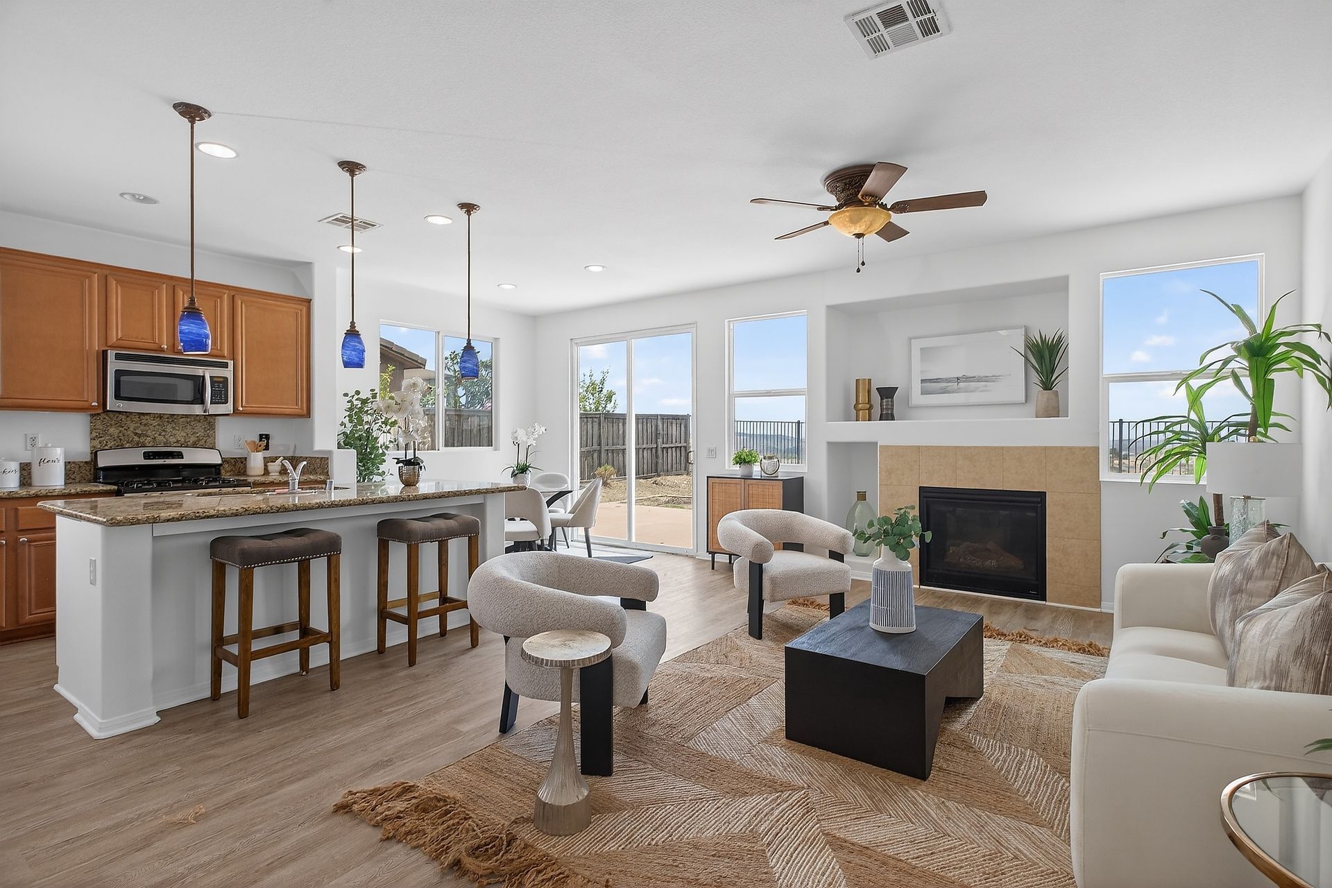 Kitchen with breakfast nook and attached family room.