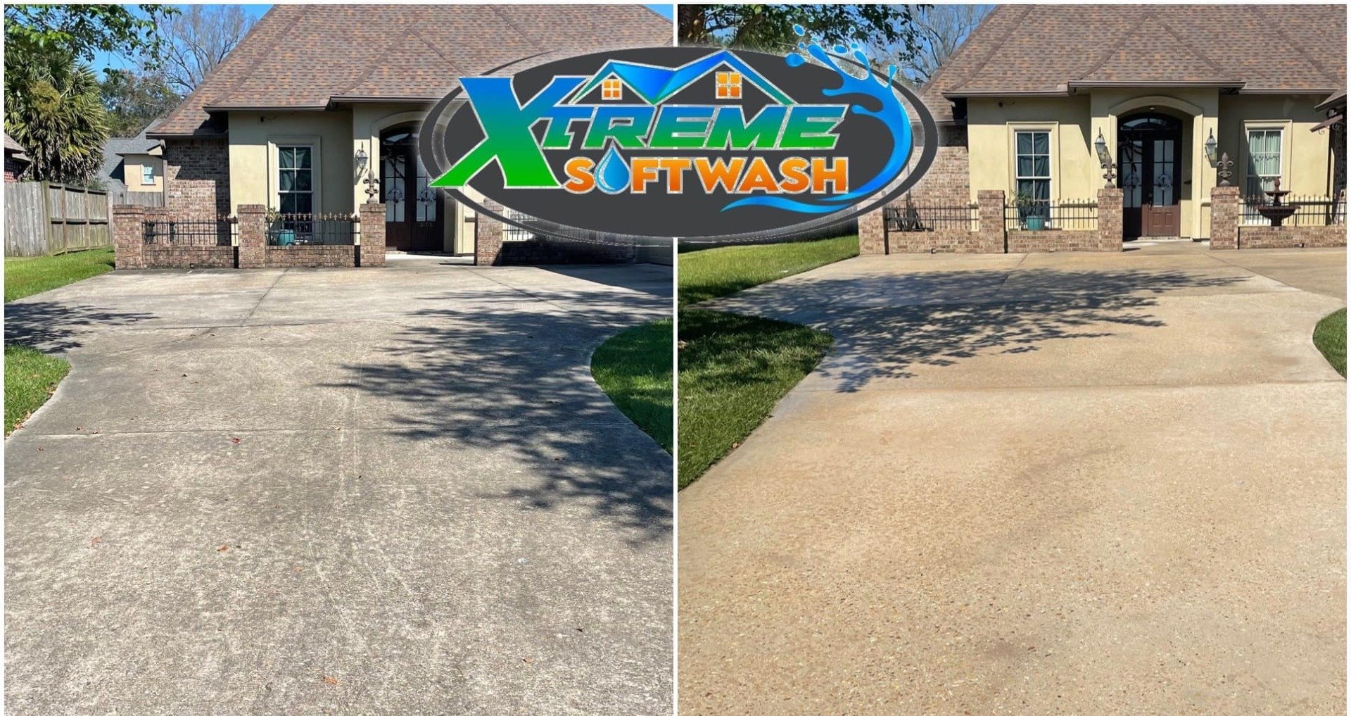 concrete sidewalk driveway pressure and soft wash cleaning in Louisiana