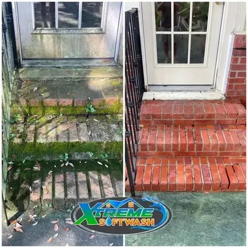 Before and After Soft wash and Pressure Wash Service For Outdoor Steps with Moss Over Growth