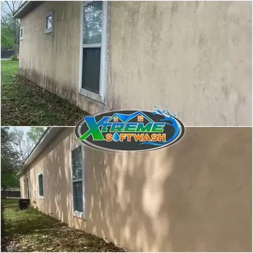 Before and After Soft wash and Pressure Wash Service for Exterior Stucco Wall