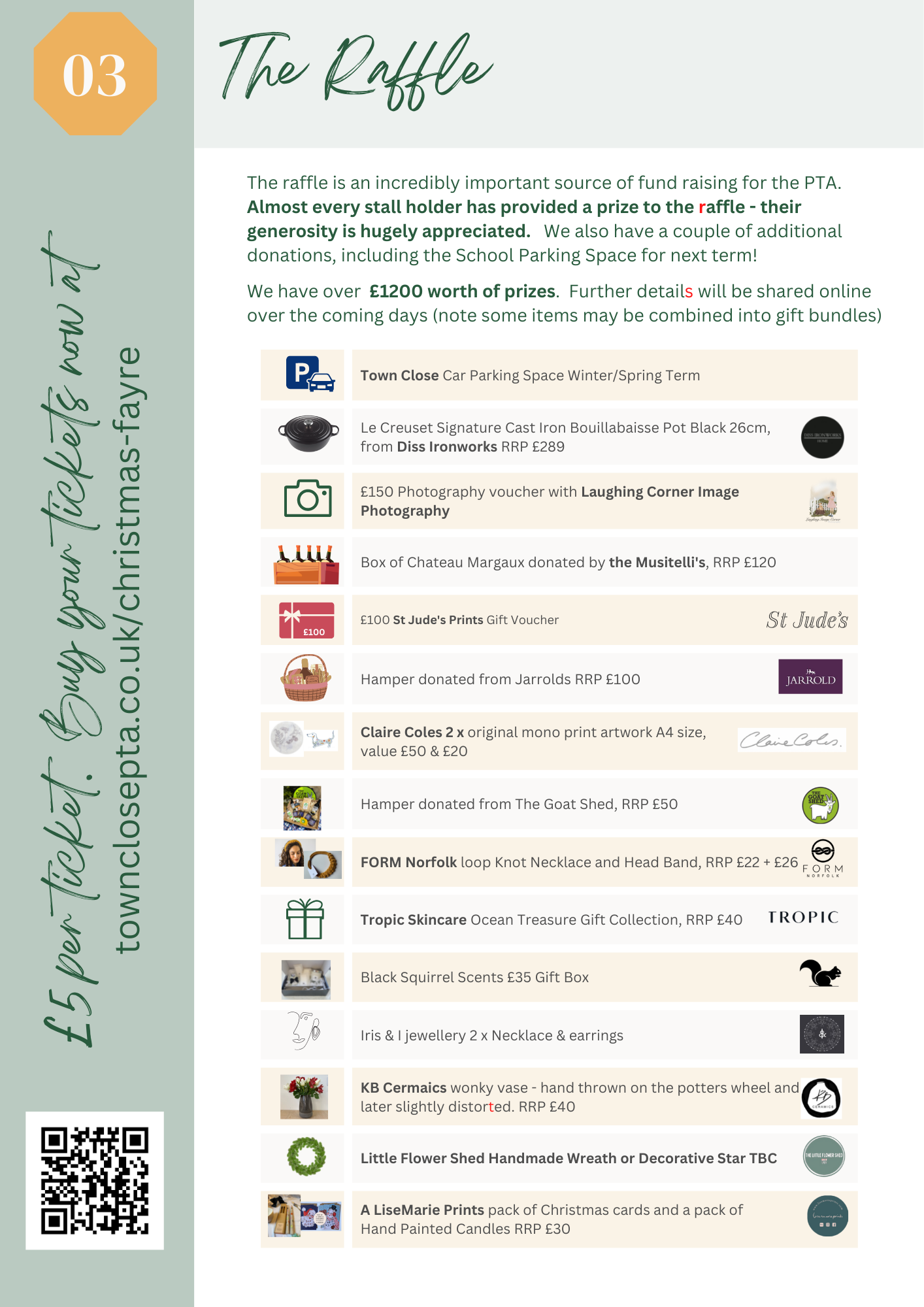 Poster: A raffle with numbered prizes for a Christmas Fayre.