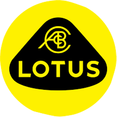 Yellow circle with black Lotus logo: black inverted triangle with 