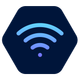 Wi-Fi signal icon inside a dark blue hexagon with blue gradient signal waves.