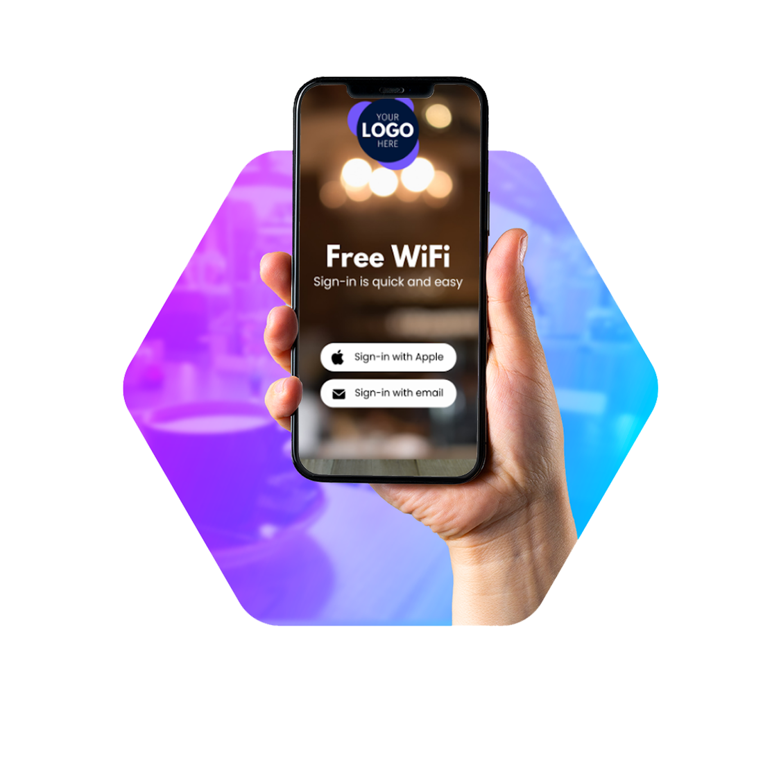 Smartphone displaying access to free WiFi for users to connect.