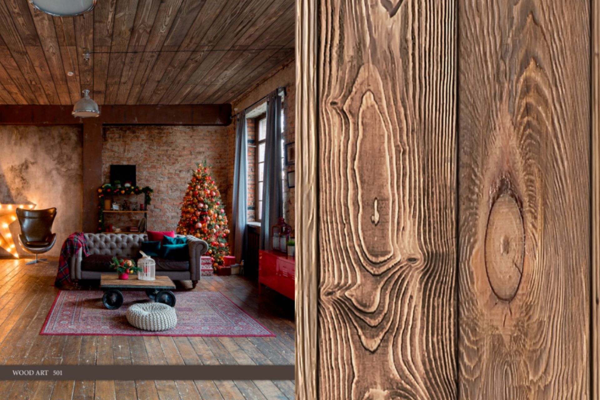 A living room with a couch , table , chairs and a christmas tree.