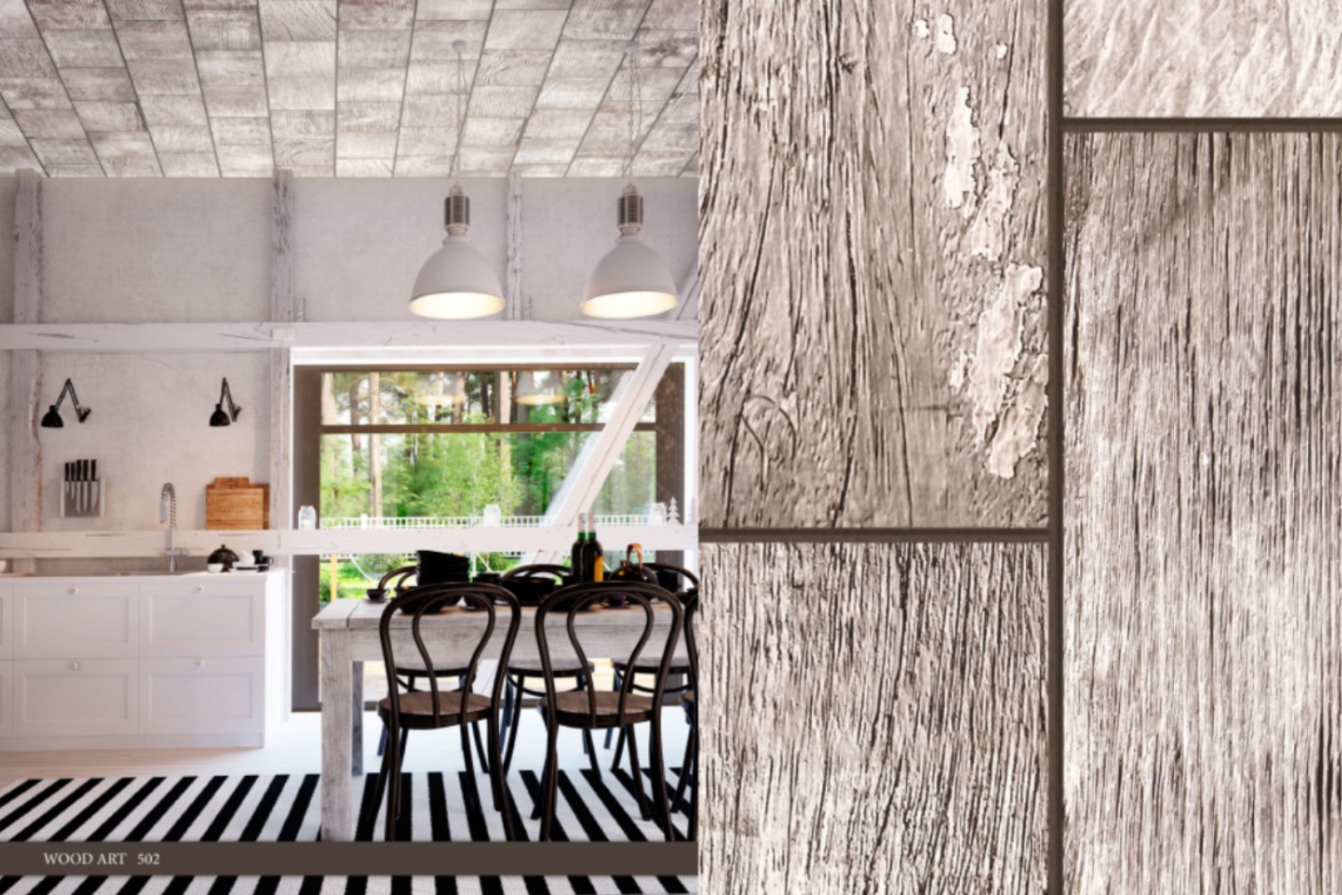 A kitchen with a table and chairs and a wooden floor.