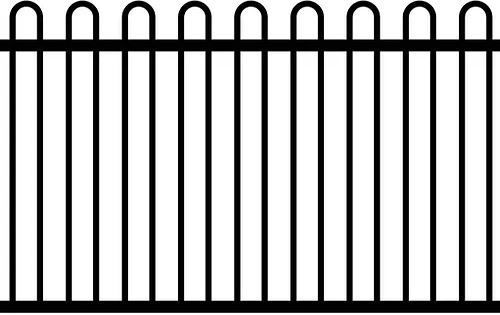 A black and white drawing of a metal fence on a white background.