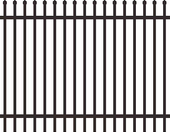A black metal fence on a white background.