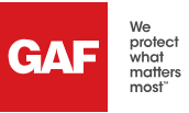 GAF logo in red box, with white text: 