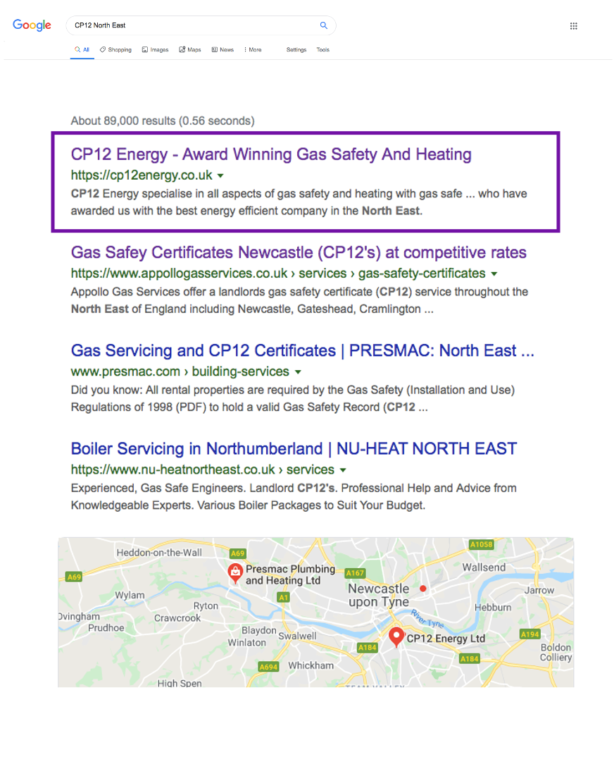 Gas company SEO rankings