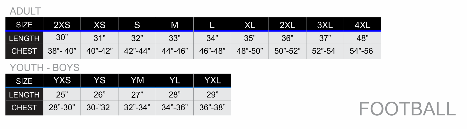 All over print football jersey sizing chart zexez