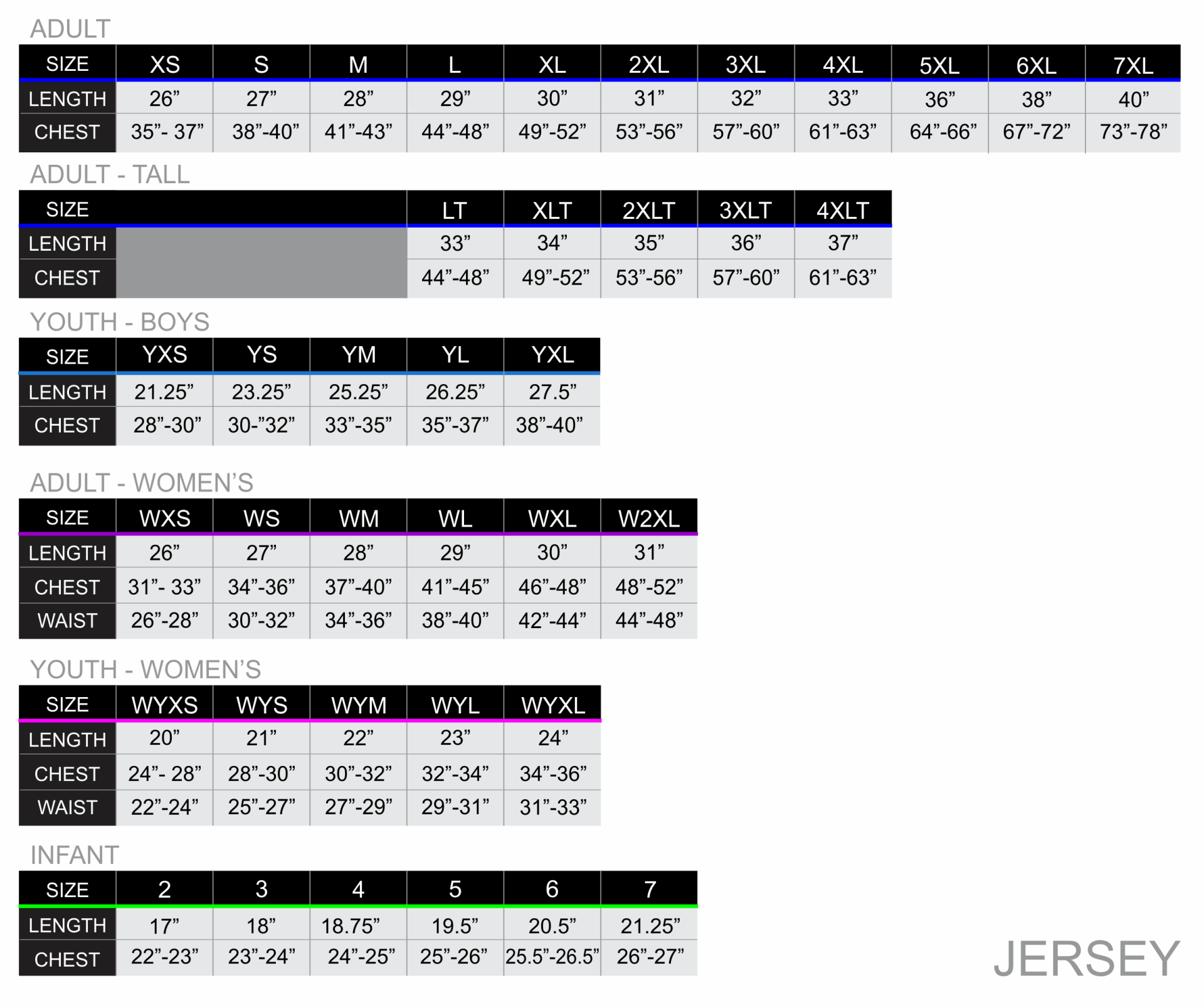 All over print jersey sizing chart zexez